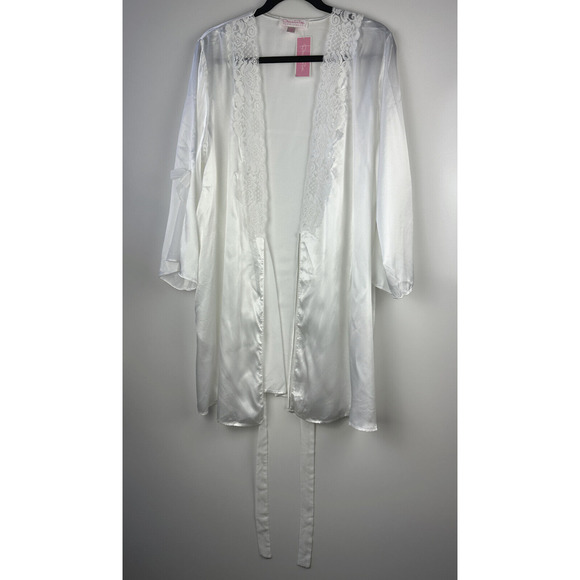 Oscar De La Renta Lace Trim Robe Satin Like Always A Bride White Plus Size 1X - Picture 10 of 12